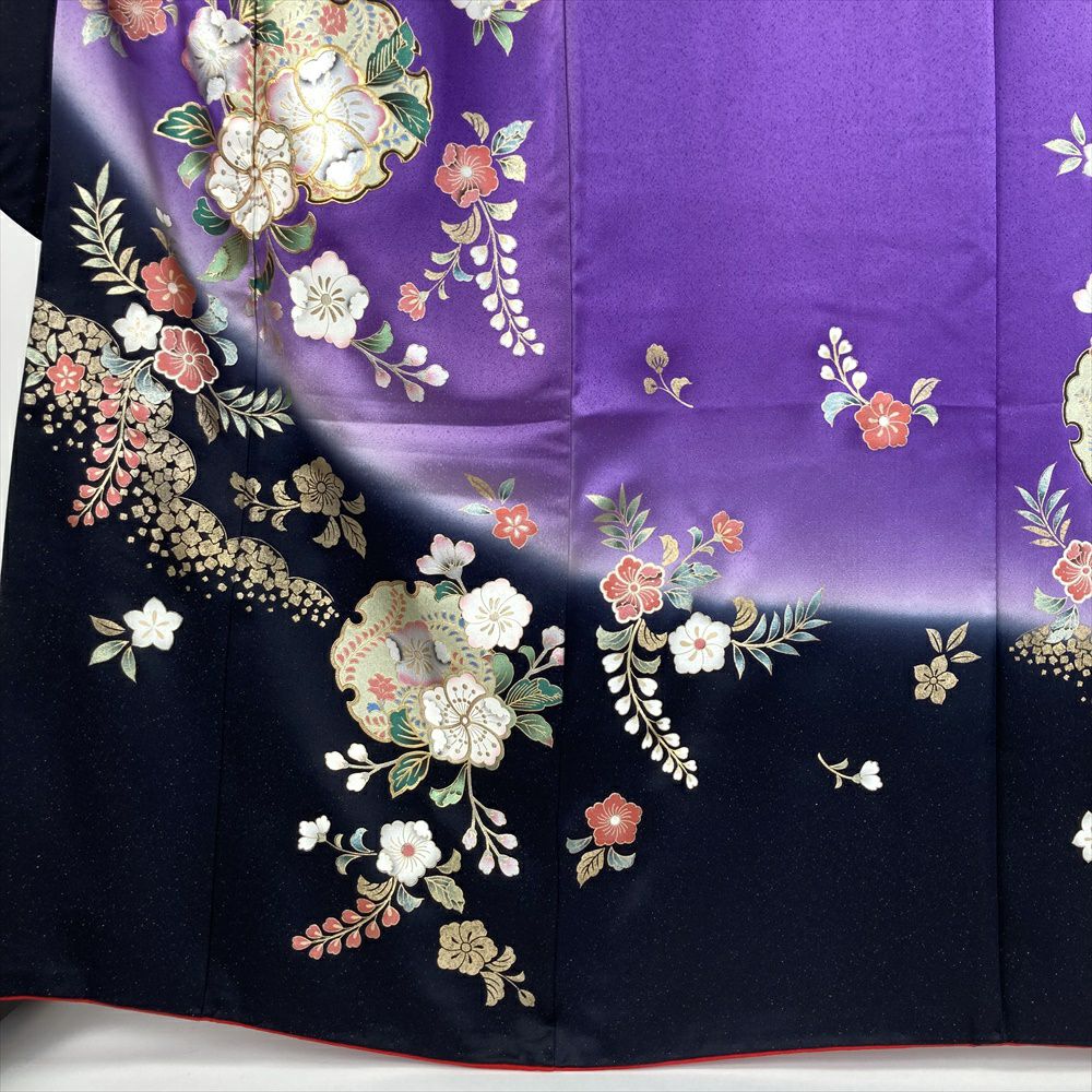 中古）振袖 紫地 金彩 雪輪 花柄 金通し フォーマル 袷 M【身丈】162cm 