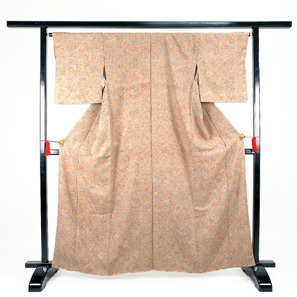 中古）江戸小紋 ピンク地 総柄 小花 桜 花びら 伊勢型 背紋 袷 S【身丈