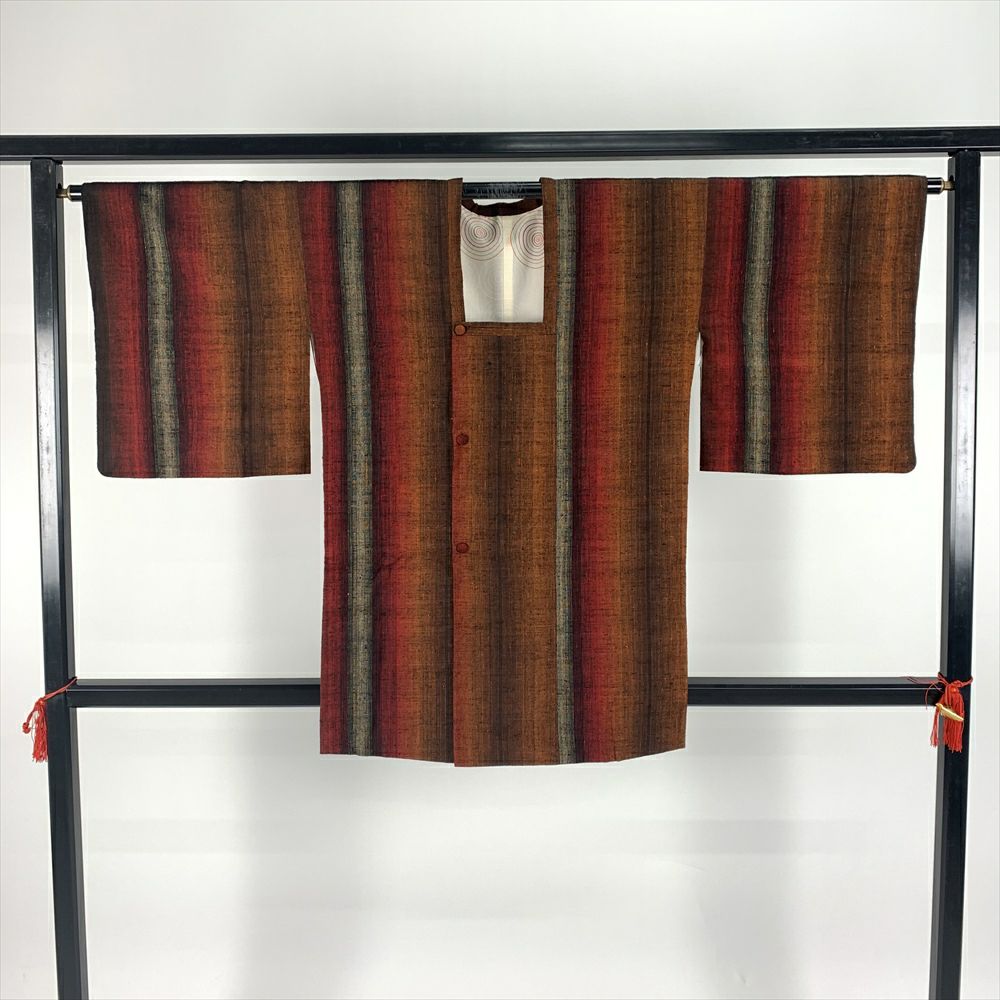 道行 身丈135cm 裄丈68.5cm L 草花 ぼかし 濃紺 正絹 逸品 【中古  