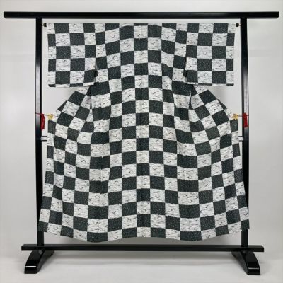 中古）単衣江戸小紋 緑 カジュアル 万筋 ひとえ SS【身丈】146.5