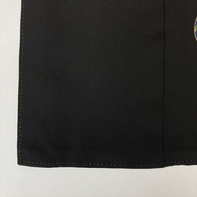 中古）黒留袖 黒 フォーマル 五つ紋 比翼 刺繍 傘 鞠 藤 橘 袷 S