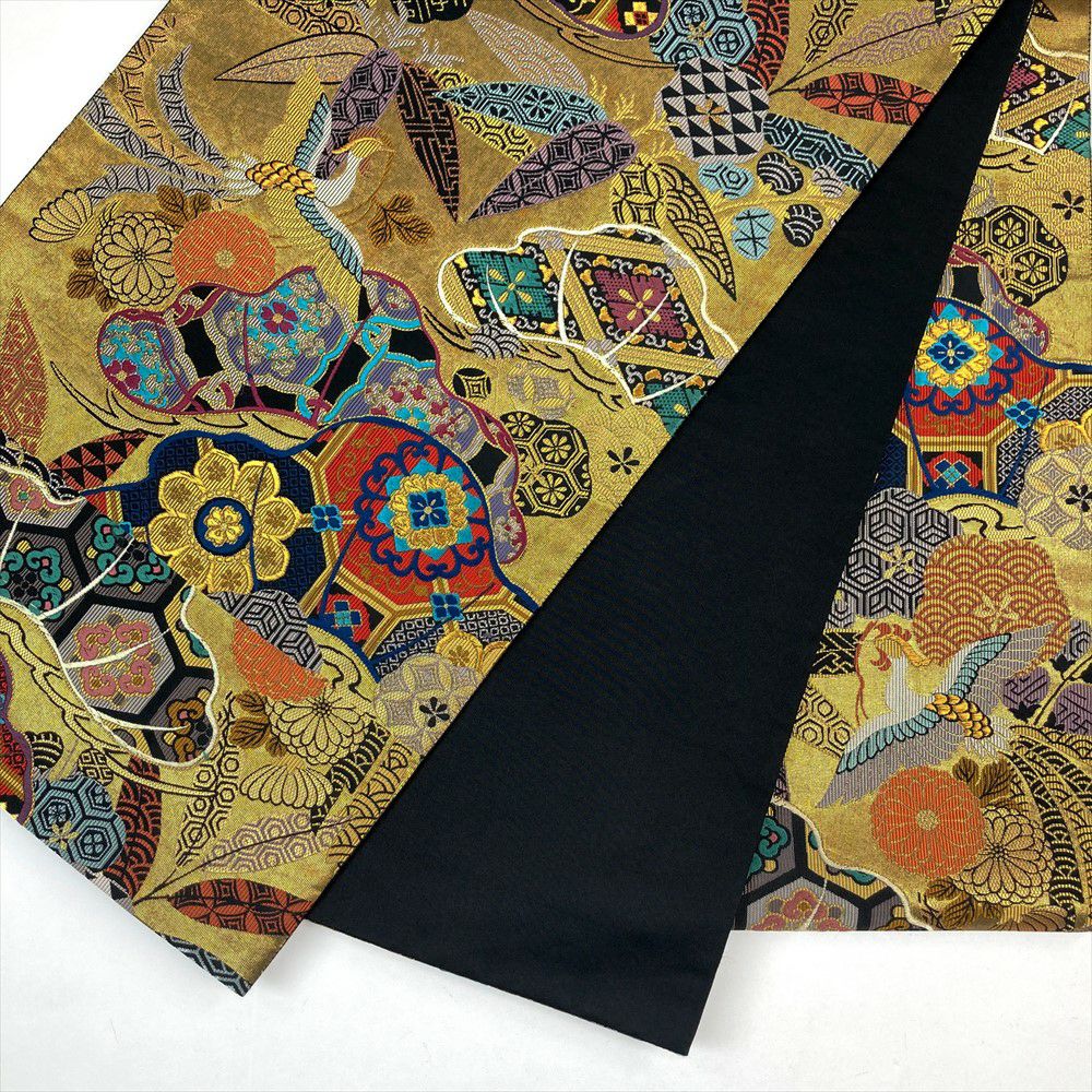 中古）袋帯 黒 金 フォーマル 金糸 松竹梅 四季花 正倉院柄