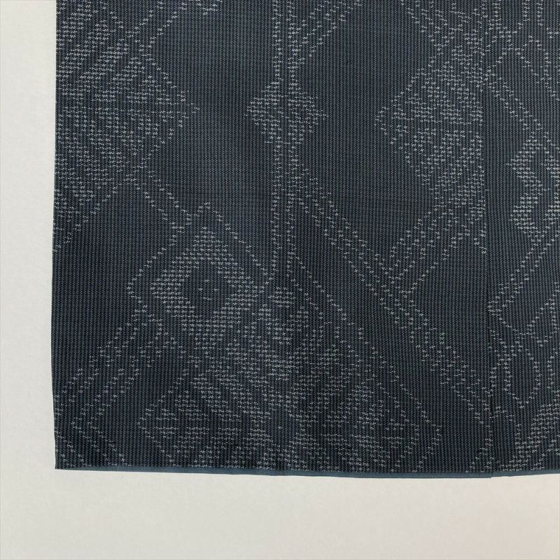中古）大島紬 紺 カジュアル 蜀江文 幾何学文様 横双 袷 S【身丈