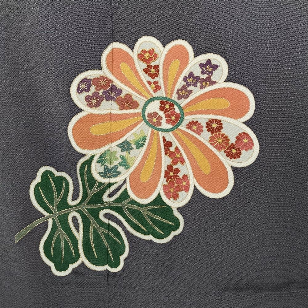 訪問着着物 刺繍 手ぼかし染 グレー グリーン 裄65.5 M 中古 sn922