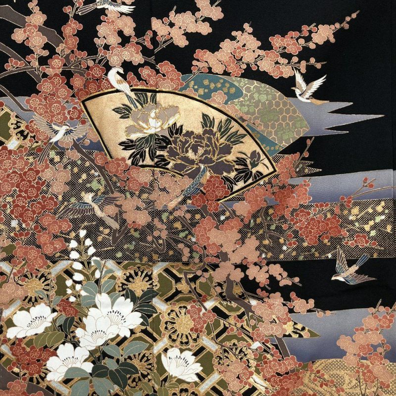 508mo39☆黒留袖 五つ紋 金駒刺繍 金彩 菊 松竹梅 菖蒲 比翼付き☆美品 508mo39☆黒留袖 五つ紋 金駒刺繍 金彩 菊 松竹梅 菖蒲 比翼付き