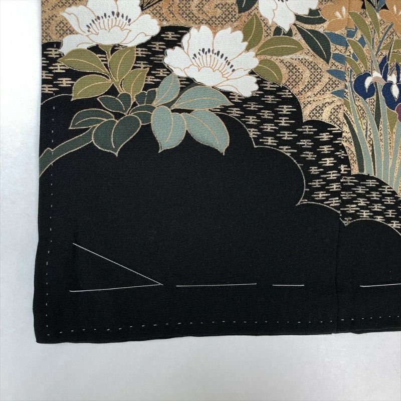 中古）黒留袖 黒 フォーマル 五つ紋 ちりめん 金駒刺繍 金彩 鳥