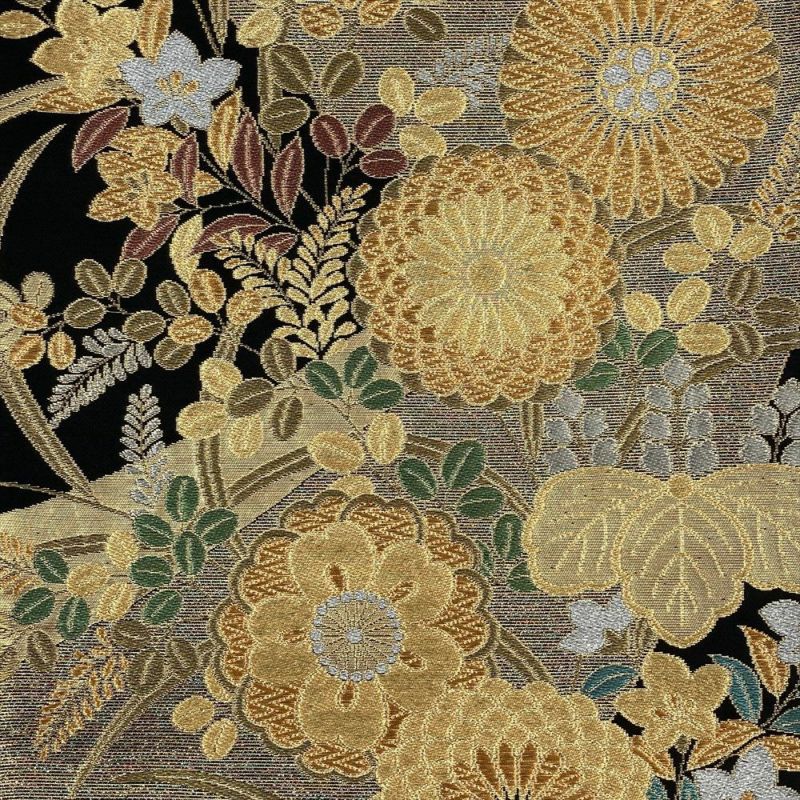 中古）袋帯 金 フォーマル 六通 斜め取り 金糸 色糸 菊 桐 萩 桔梗 撫子