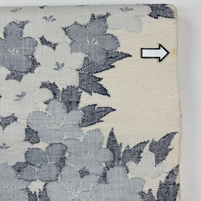 中古）名古屋帯(八寸) 白 紬地 カジュアル 植物 花 モノトーン