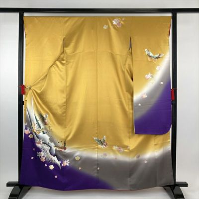 中古） 振袖 黄色 山吹色 フォーマル 金通し 染め 絞り 辻が花