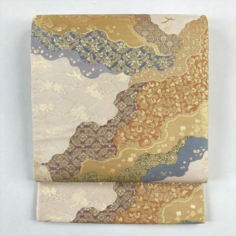 中古）袋帯 生成り フォーマル 六通 切箔 金糸 道長取り 名物裂 吉祥文