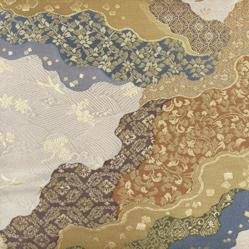 中古）袋帯 生成り フォーマル 六通 切箔 金糸 道長取り 名物裂 吉祥文