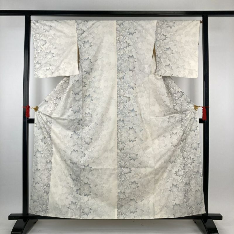 中古）大島紬 白 紅葉 袷 SS【身丈】154cm 【裄丈】65.5cm