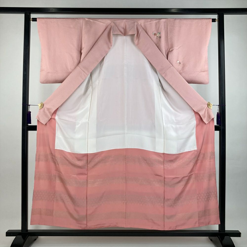 中古）訪問着 ピンク フォーマル セミフォーマル 地紋織り 裾模様 縫い