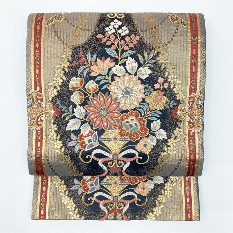 中古）袋帯 金 フォーマル セミフォーマル 六通 花 オリエンタル模様