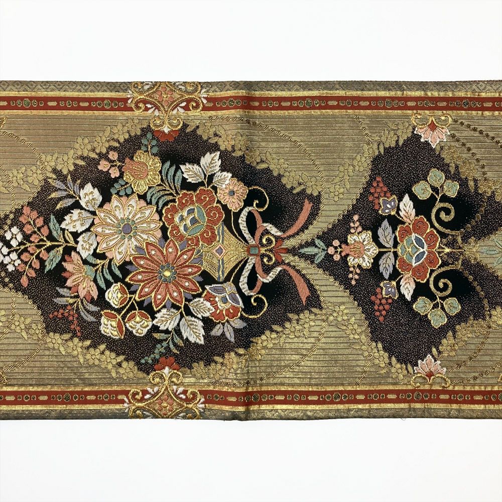 中古）袋帯 金 フォーマル セミフォーマル 六通 花 オリエンタル模様