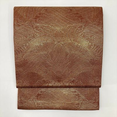 （中古）袋帯 赤茶 セミフォーマル 六通 流線 波寿紋 抽象柄