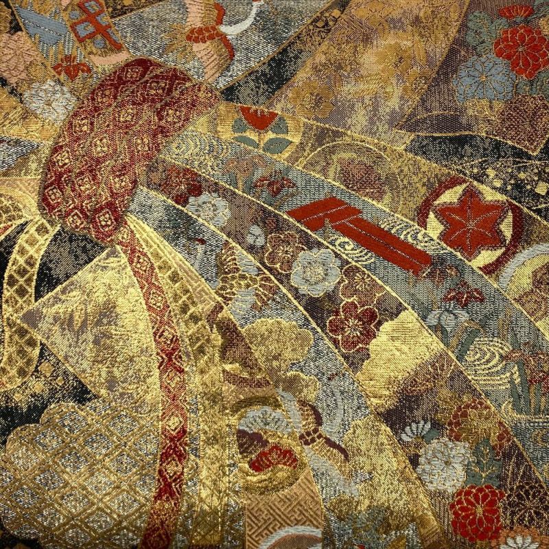 袋帯 金糸銀糸 吉祥模様 六通柄 ゴールドｘ多色 正絹 仕立て上がり 長さ448cm 未使用品 【キモノオフ野々市若松店】 中古）袋帯 金 フォーマル セミフォーマル 六通 金糸 束ね熨斗 吉祥文