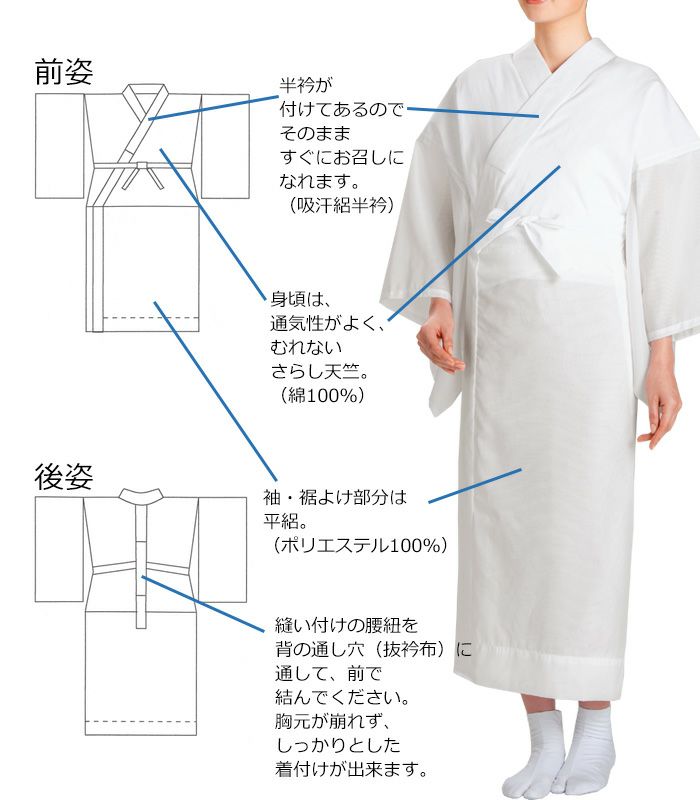 要事前確認　長襦袢　婦人用　正絹　胴抜き仕立て　裄66cm（3179rym） 新品）お買得絽胴抜き長襦袢 都粋