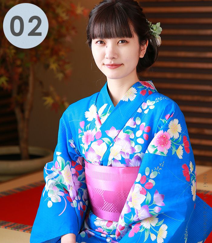 単衣色無地着物 霞ん 青みのあるフューシャピンク