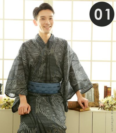 銀座「京屋」下駄と男物浴衣セット 銀座「京屋」下駄と男物浴衣セット 新品）メンズ浴衣-M