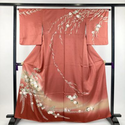 中古）訪問着 フォーマル ベージュ 袷 花 鮮やか【身丈】159.5cm【裄丈