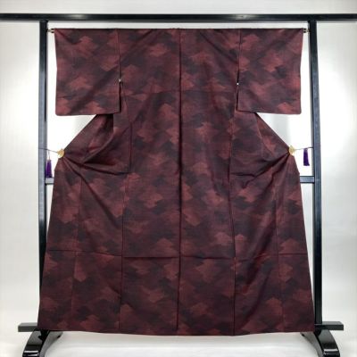 中古）大島紬 茶 カジュアル 絣 蝶 袷 M【身丈】162cm 【裄丈】65cm