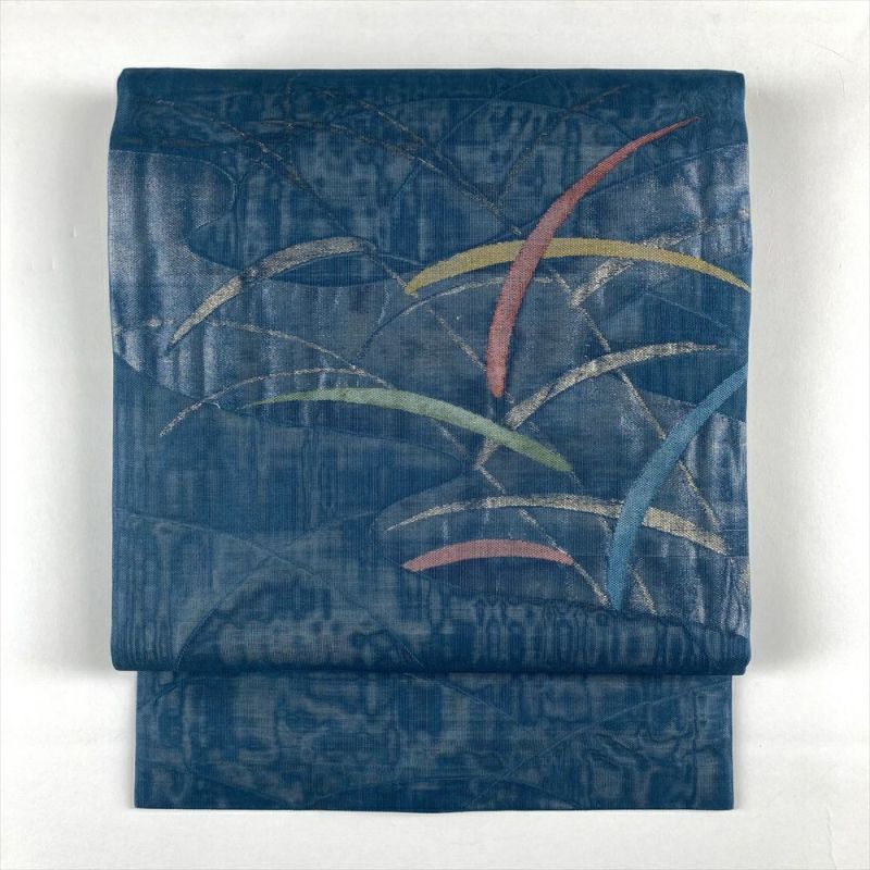 【名古屋帯】夏帯　絽　駒刺繍　萩　紺鼠色　薄物　盛夏 くすみカラー　ポイント柄 名古屋帯】夏帯 絽 駒刺繍 萩 紺鼠色 薄物 盛夏 くすみカラー