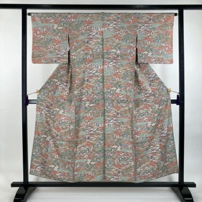 身丈160cm淡い緑色の紬に墨書の趣味の着物です。 新着入荷の通販 身丈160cm淡い緑色の紬に墨書の趣味の着物です