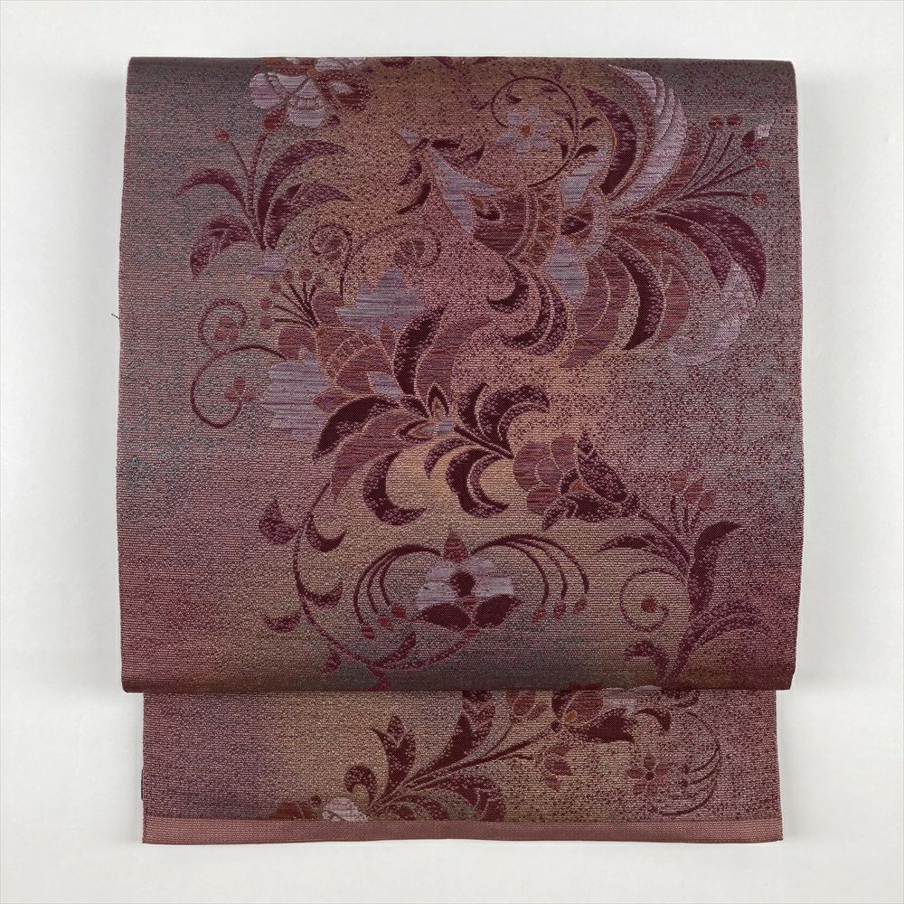 中古）名古屋帯 紫 カジュアル 松葉仕立て 織り 流線 横段 幾何学柄