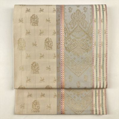 小紋　紬　縦縞　桐の花　花模様　亀甲　グリーン　くすみ　着物　023a d 小紋 紬 縦縞 桐の花 花模様 亀甲 グリーン くすみ 着物 023a d