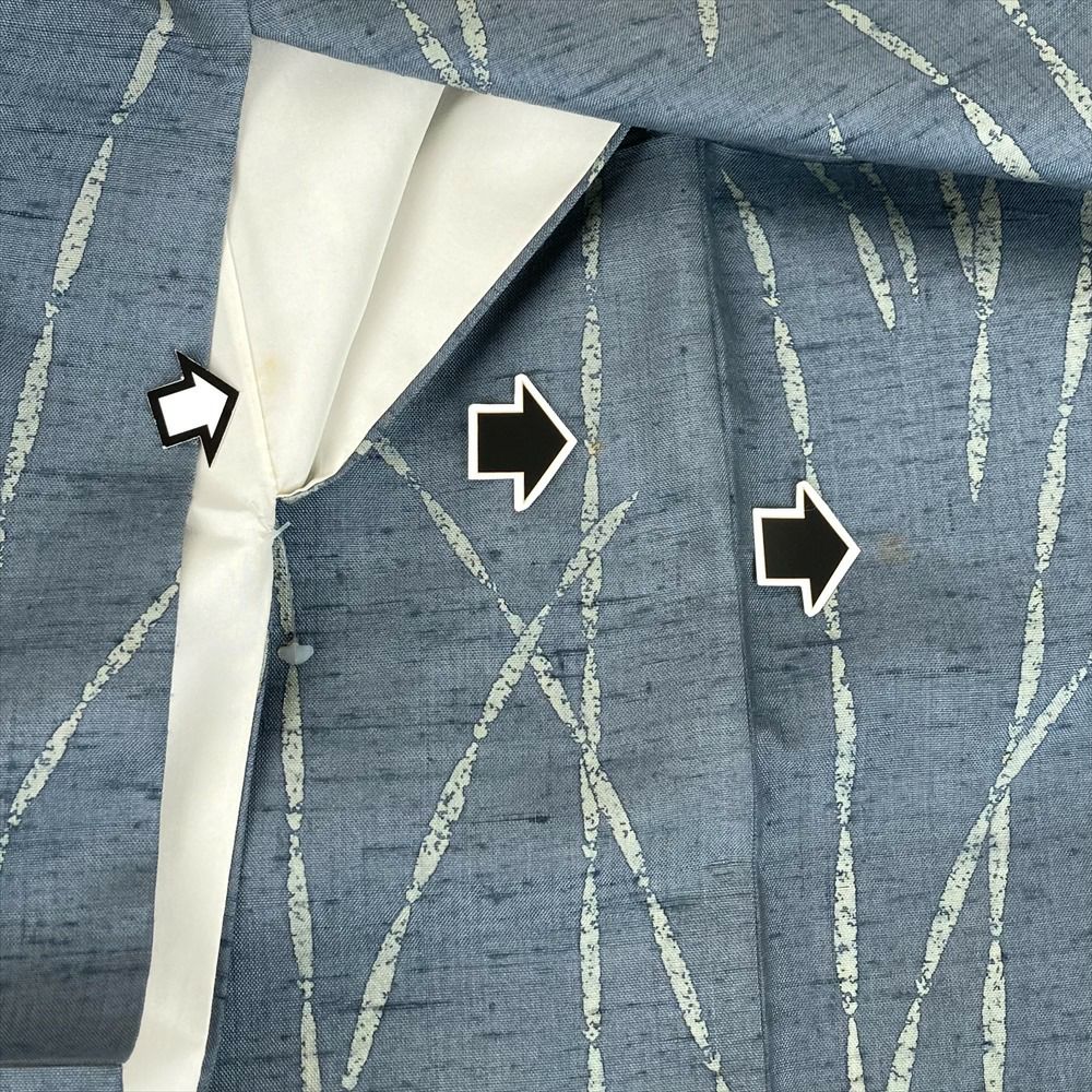 中古）特撰牛首紬 青 薄縹色 ブルーグレー色 カジュアル 織り牛首紬