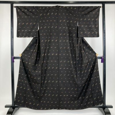 本場 牛首紬 正絹 中古 友禅染 ろうけつ染 チャコールグレー №ymk0048 本場 牛首紬 正絹 中古 友禅染 ろうけつ染 チャコールグレー №ymk0048