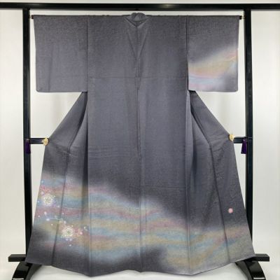 中古） 久保田一竹 訪問着 グレー フォーマル 金通し 染め