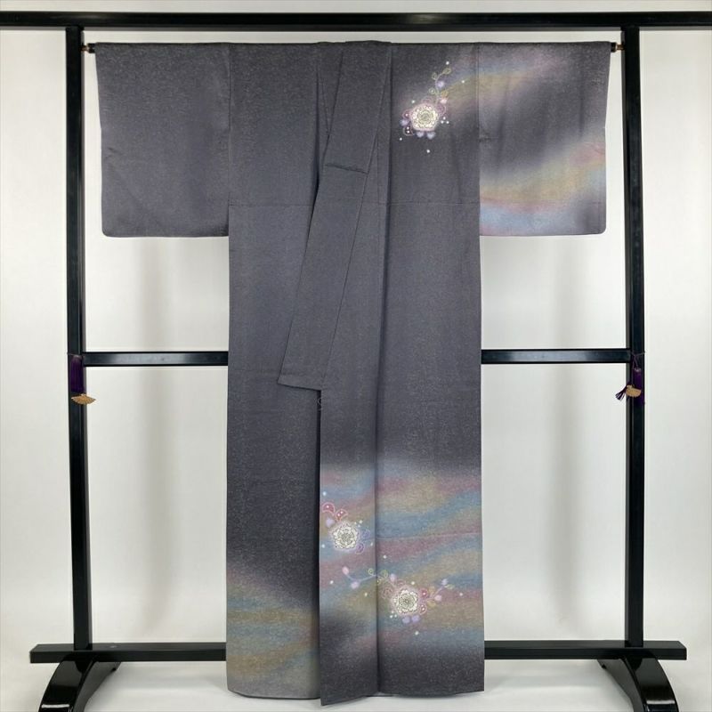 中古） 久保田一竹 訪問着 グレー フォーマル 金通し 染め 辻が花 一竹