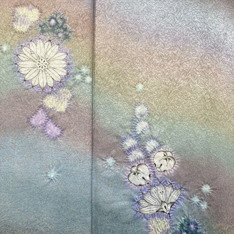 中古） 久保田一竹 訪問着 グレー フォーマル 金通し 染め 辻が花 一竹