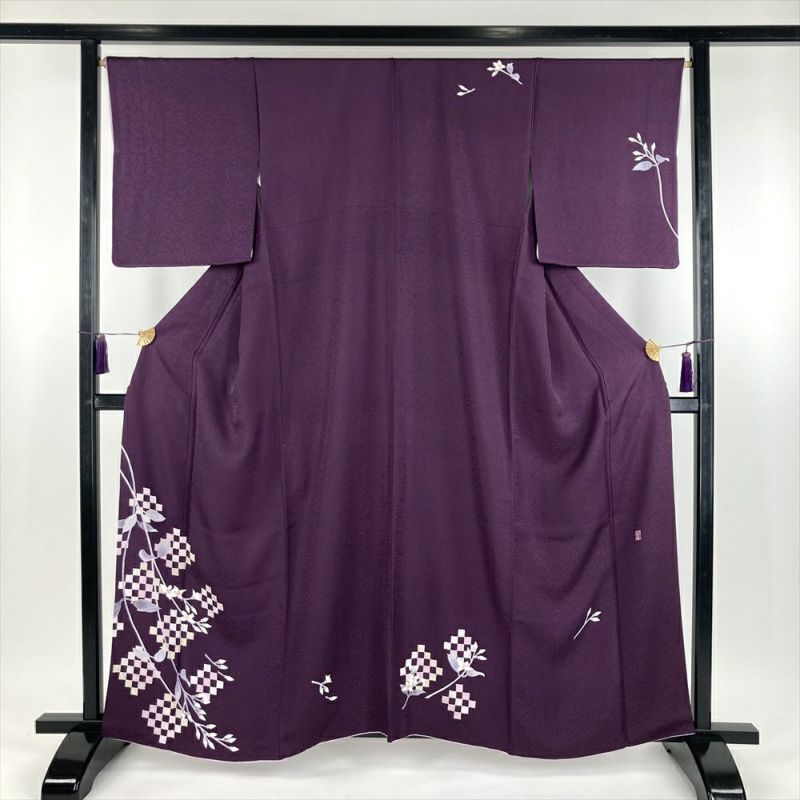 中古） 特撰加賀友禅 菊田宏幸 訪問着 滅紫色 フォーマル 染め 手描き