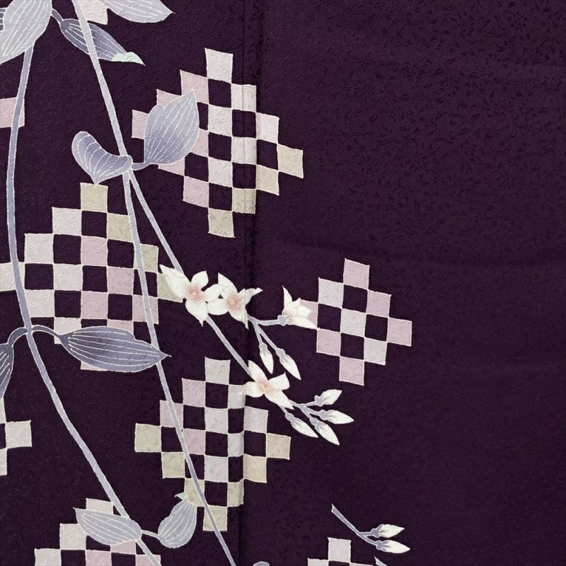 中古） 特撰加賀友禅 菊田宏幸 訪問着 滅紫色 フォーマル 染め 手描き