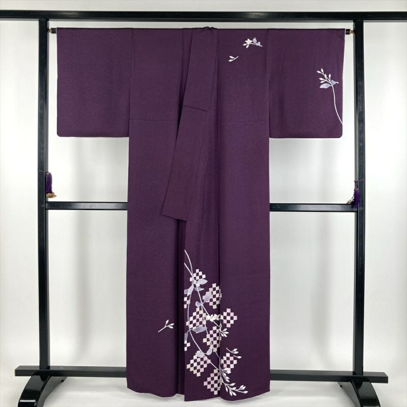中古） 特撰加賀友禅 菊田宏幸 訪問着 滅紫色 フォーマル 染め 手描き