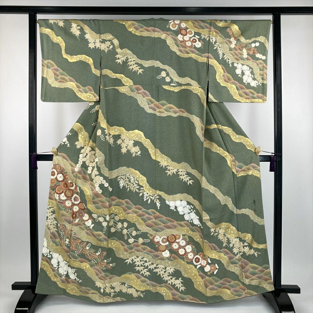 中古）特撰京友禅 松井青々 訪問着 薄緑色 セミフォーマル 松井青々 
