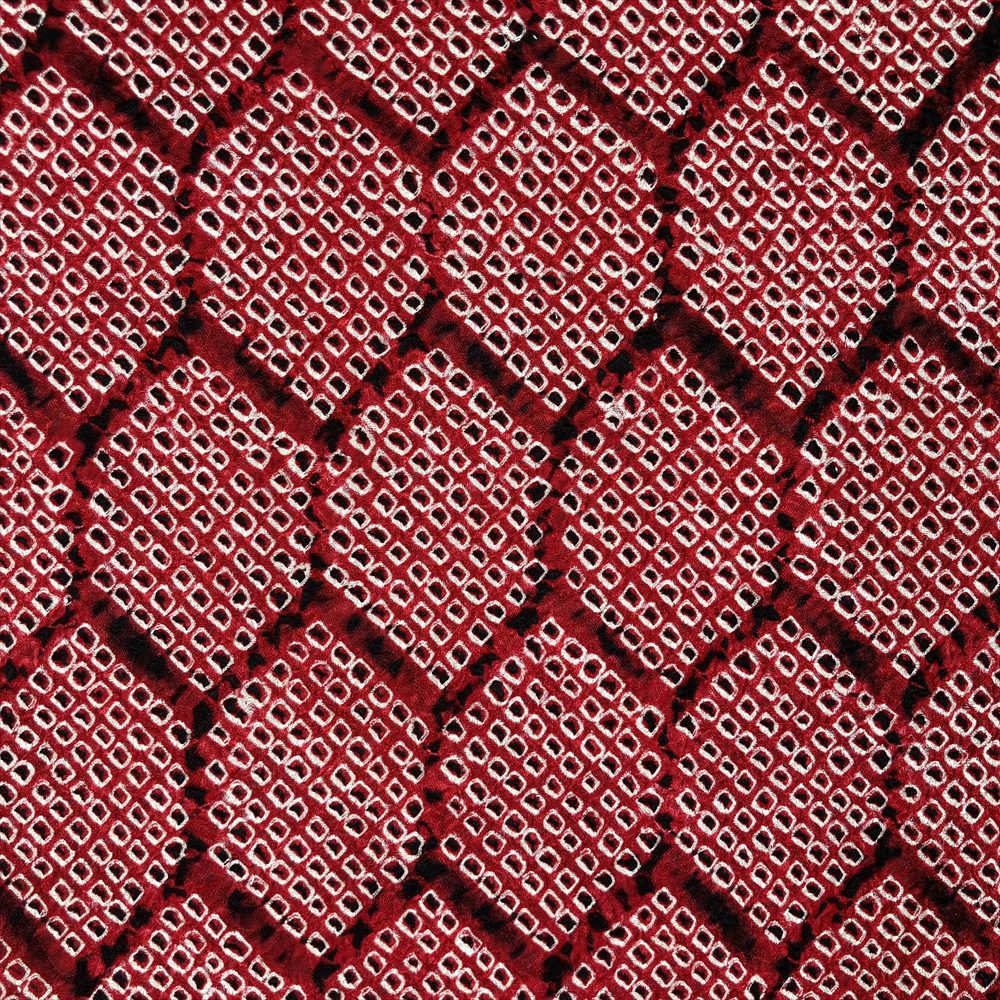 中古） 小紋 赤色 カジュアル 染め 絞り鹿の子 亀甲 袷【身丈】150cm