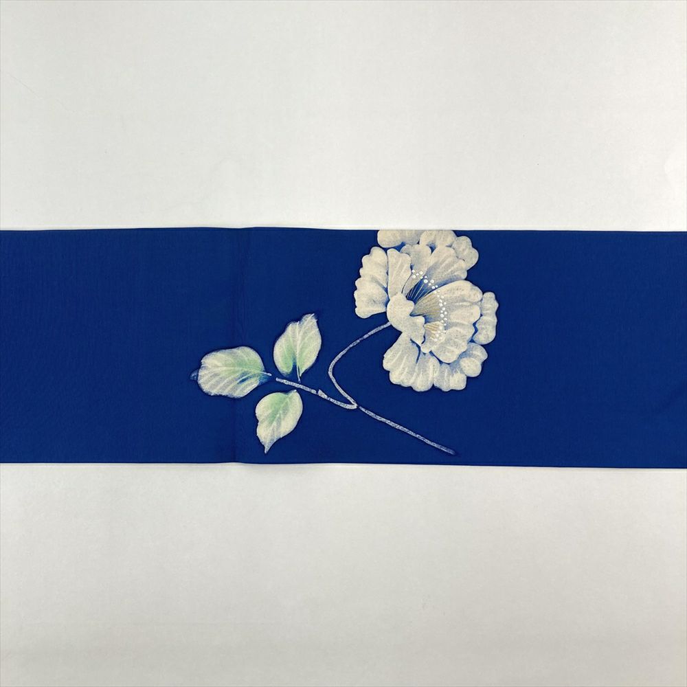 中古）名古屋帯 青色 カジュアル 名古屋仕立て 塩瀬 染め 花葉