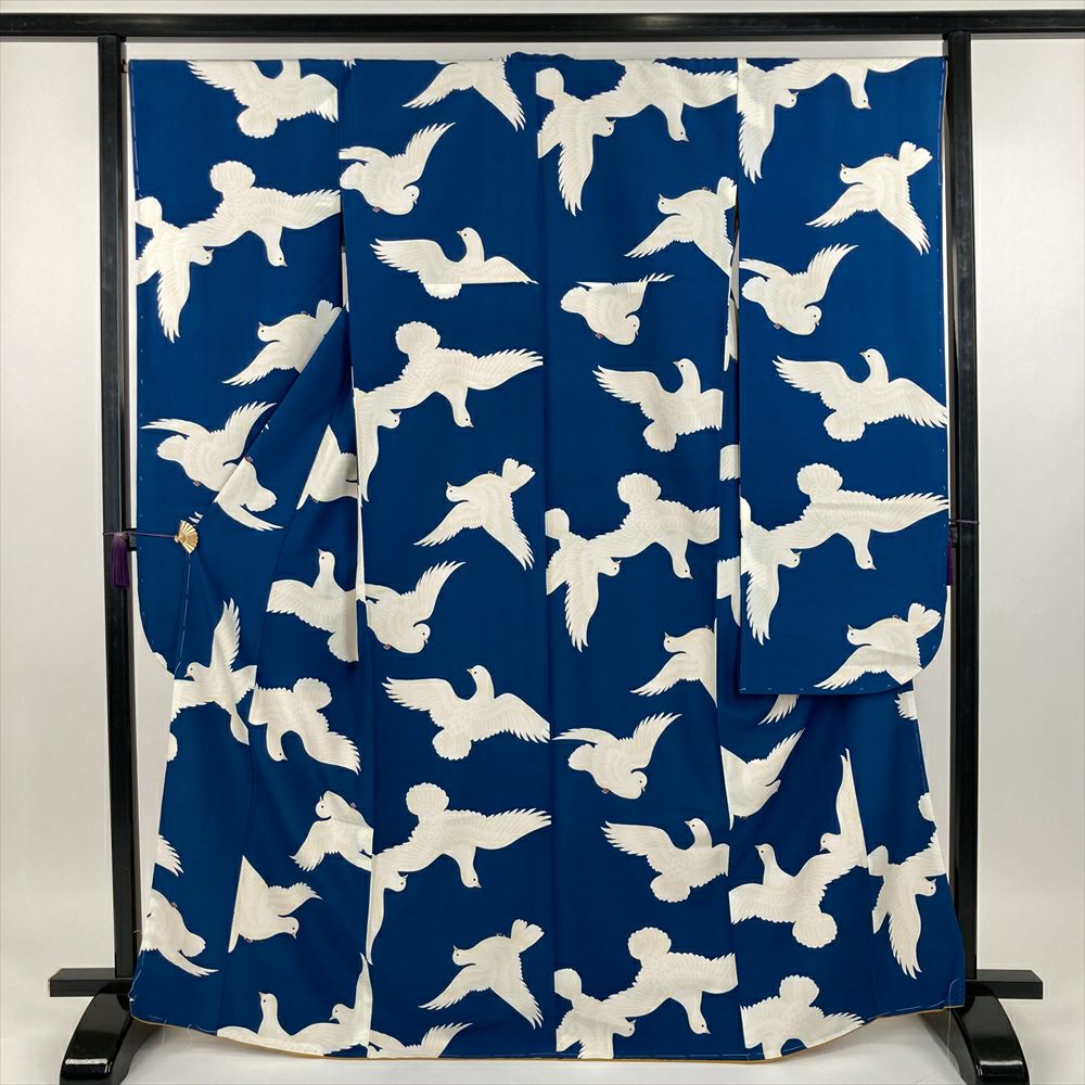 開き名古屋帯 中古 作家物 落款 鳥 魚 多色 マルチカラー A842-3（動物  