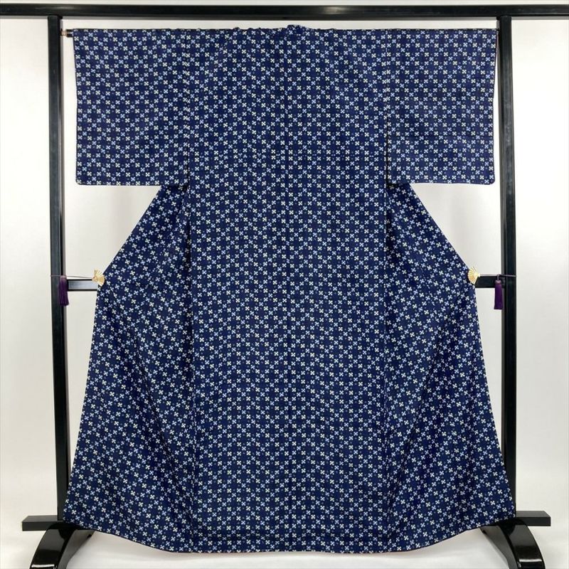 着物セット 紬・八寸名古屋帯 2点 セット 越後伝承紬 縞に幾何学模様 M 