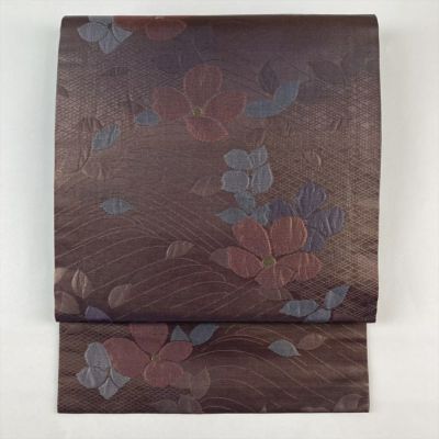 中古）九寸名古屋帯 紫地 名古屋仕立て 金糸 葡萄