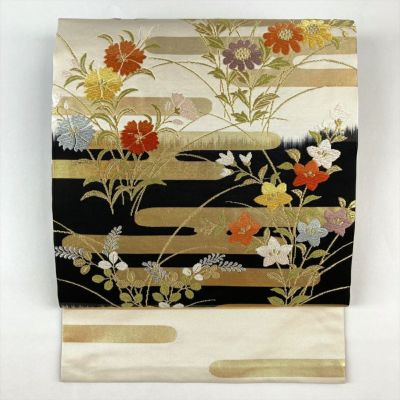 O0761 美品 逸品 お洒落 引き箔 セミフォーマル 正絹 袋帯 楽天市場】袋帯 美品 名品 箔屋清兵衛 落款あり 向かい鳥 竹 箔
