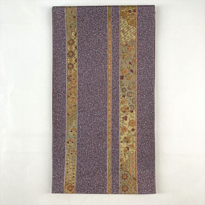 中古）袋帯 紫 カジュアル 全通 染め 金彩 蒔糊 花唐草 絹