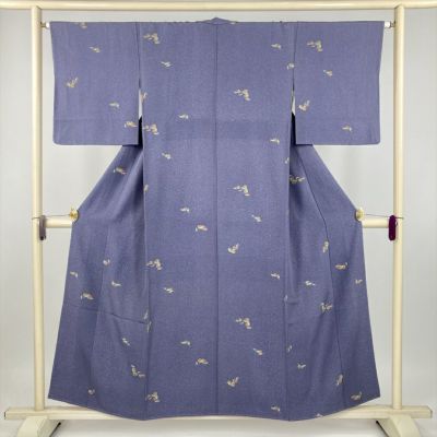 中古） 小紋 ブルーグレー カジュアル 伊勢型 袷 絹 【身丈】142.5cm