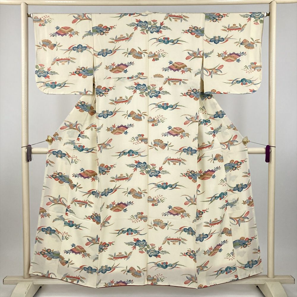 小紋 着物 袷 手染め グレー×黄ベージュ 辻が花 裄64 M 中古 sn770 小紋 着物 袷 手染め グレー×黄ベージュ 辻が花 裄64 M 中古 sn770