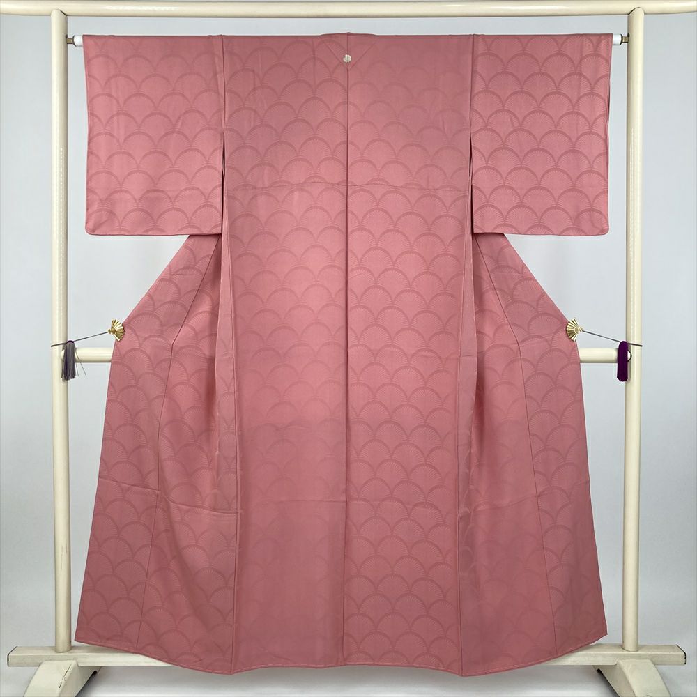 色無地 身丈155cm 裄丈63cm S 袷 地紋 灰紫 正絹 秀品 一つ紋 【中古  