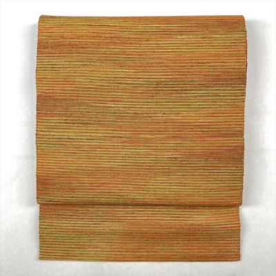 中古）名古屋帯 黄緑色 カジュアル 名古屋仕立て 織り 道長取り